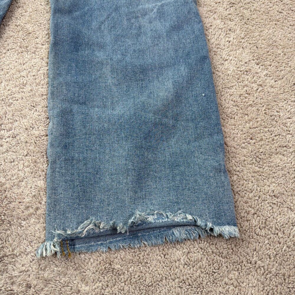 Patchwork Boho Wide Leg Jeans Womens L Blue Patch Distressed Indie Festival - Picture 10 of 10